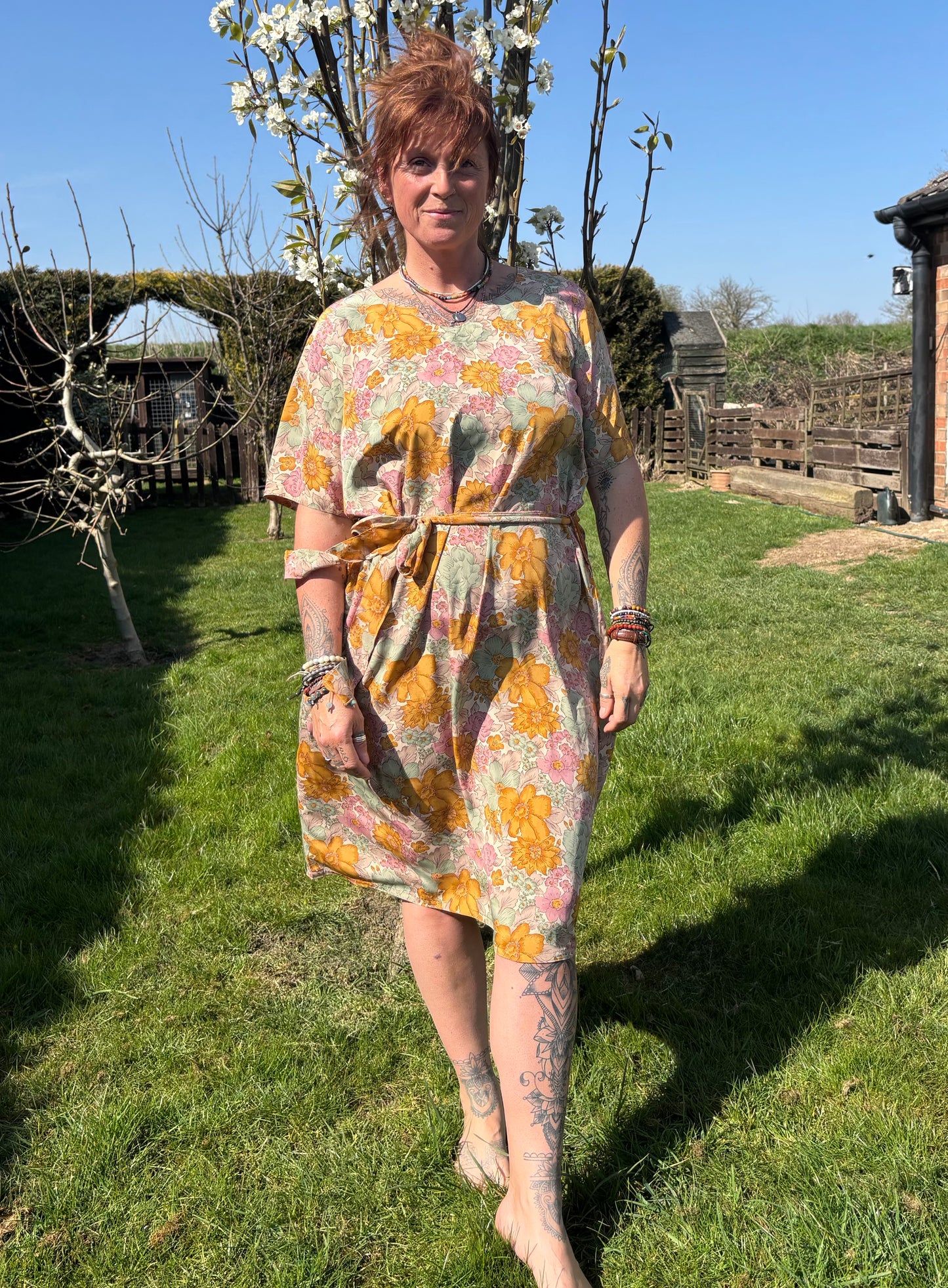 Flowery Short Sleeved Tunic Dress