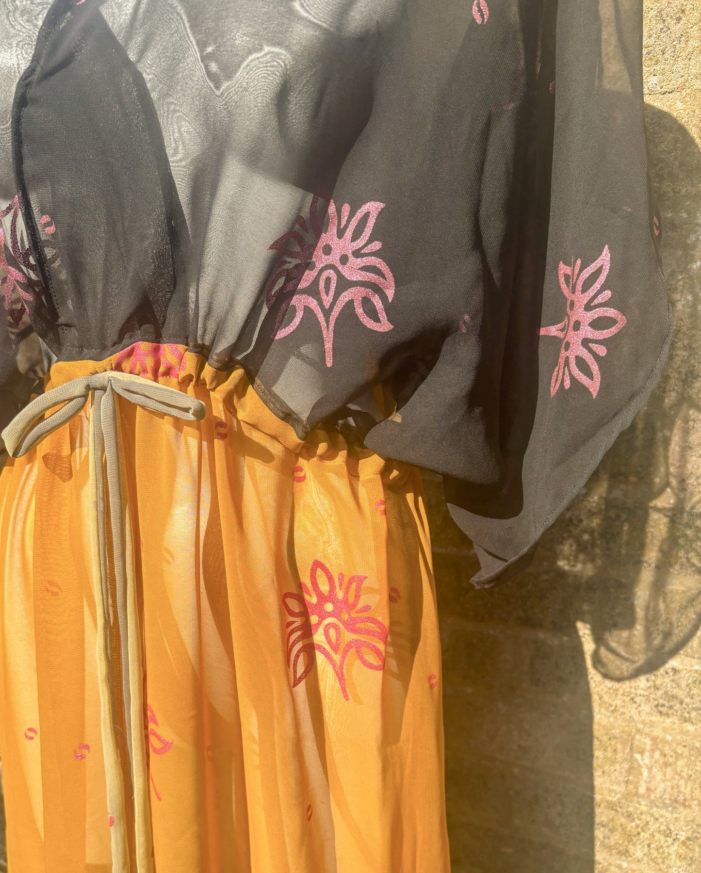 Black & Gold Goddess Dress - Handmade from Vintage Fabric