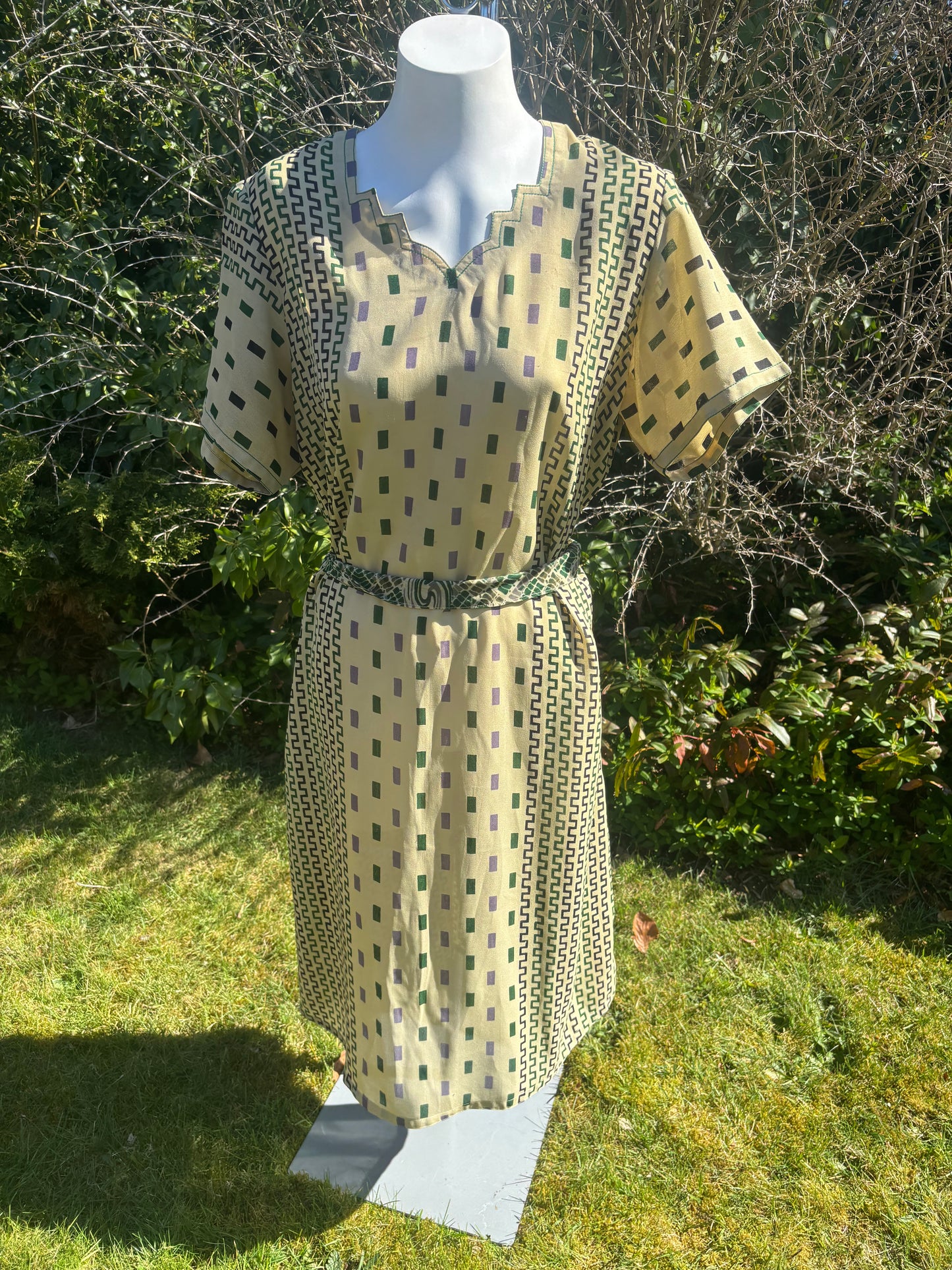 Cream & Green Short Sleeved Tunic Dress