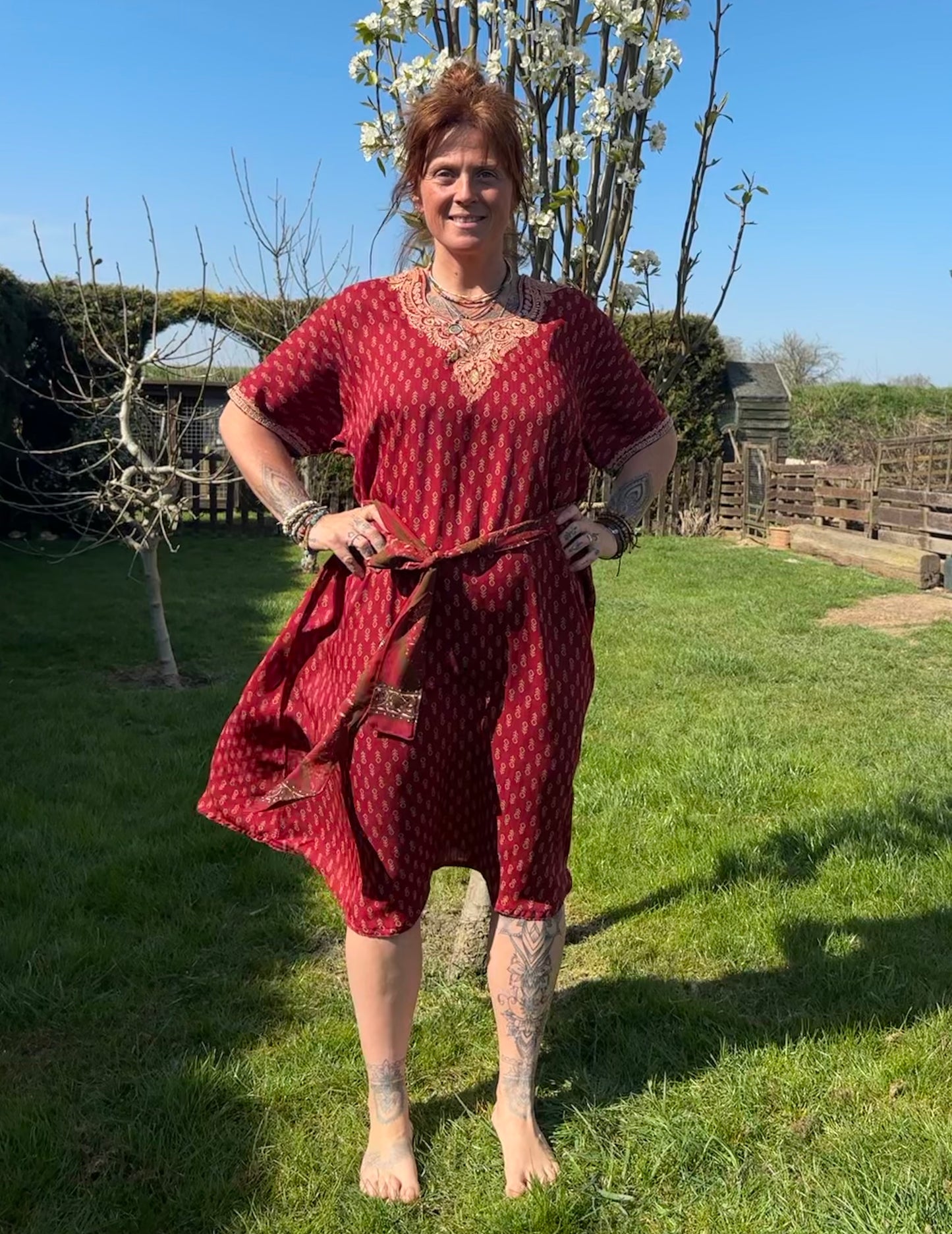 Red Short Sleeved Tunic Dress