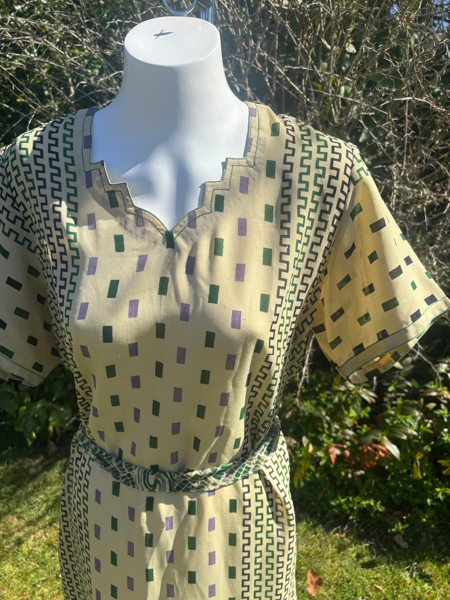Cream & Green Short Sleeved Tunic Dress