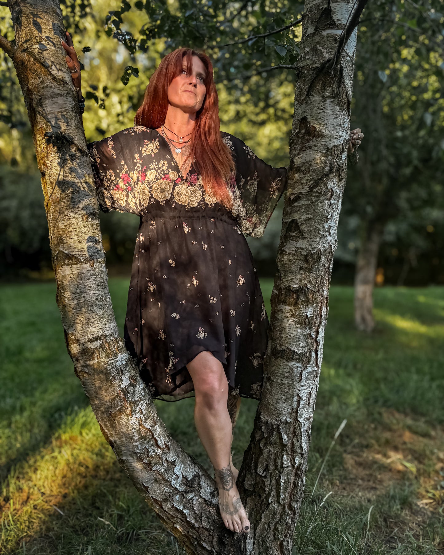 Black Floral Goddess Midi Dress