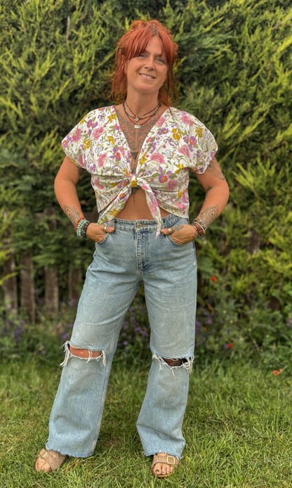 Reverse Top - Handmade from White Vintage Textiles
