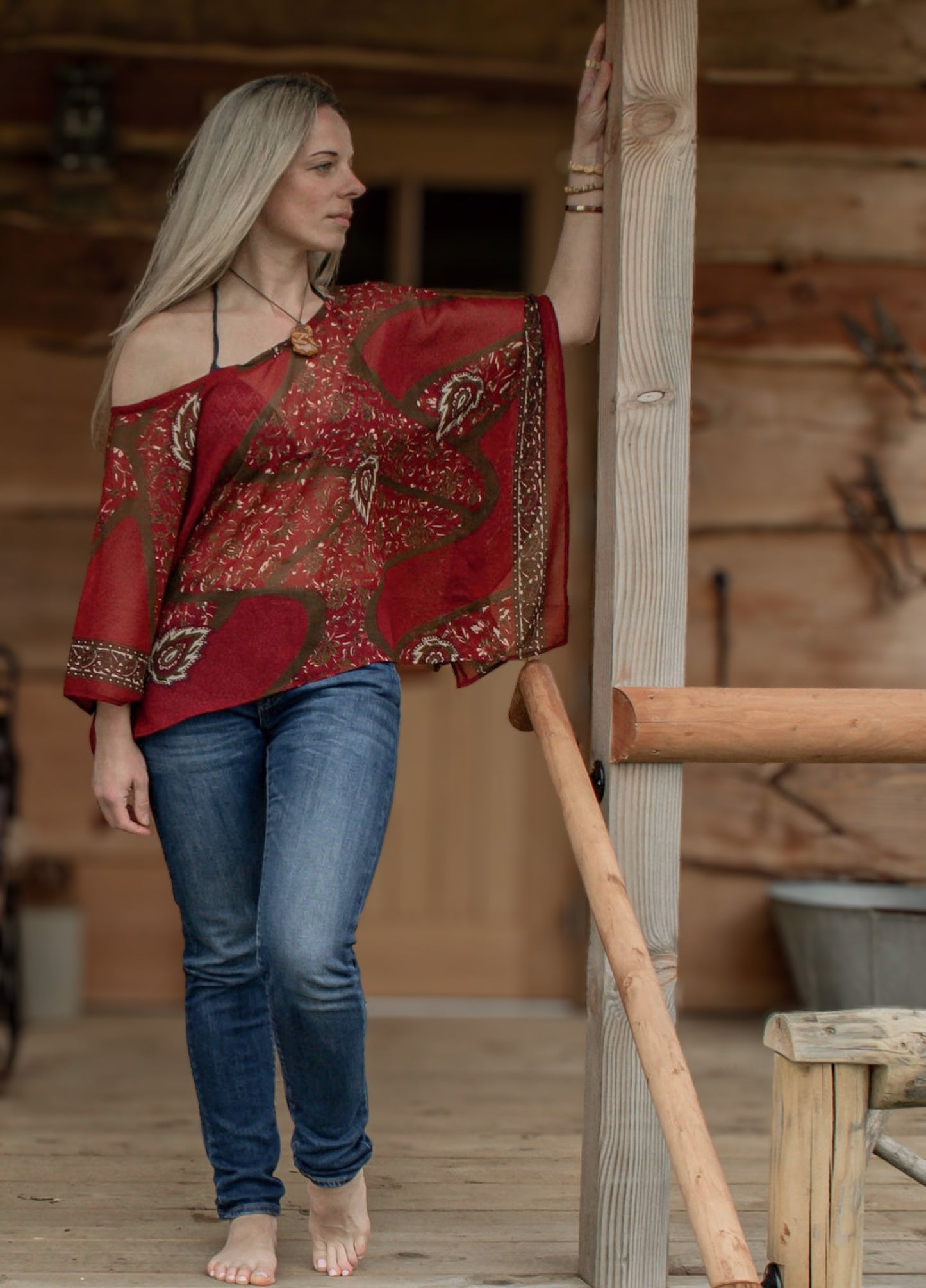 Red Box Top – Vintage Scarf Fabric