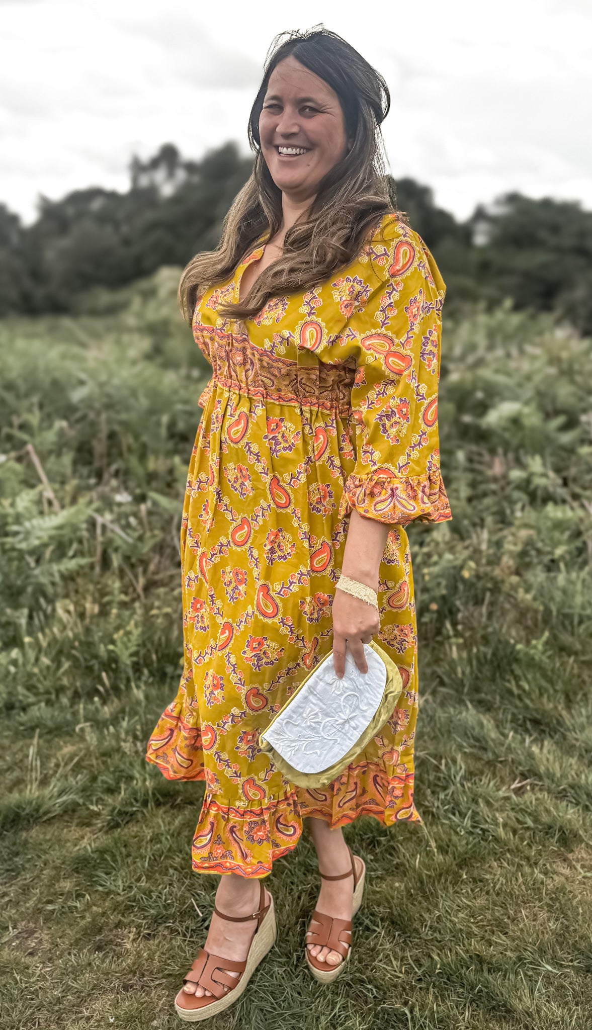 Lime Frilled Maxi Dress - Handmade from Vintage Fabric