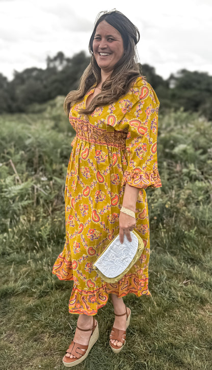 Lime Frilled Maxi Dress - Handmade from Vintage Fabric