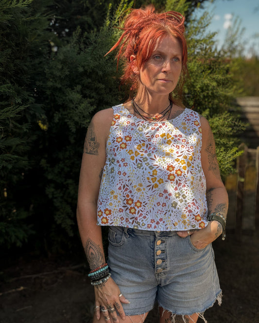 White Floral Wrap Back Vest