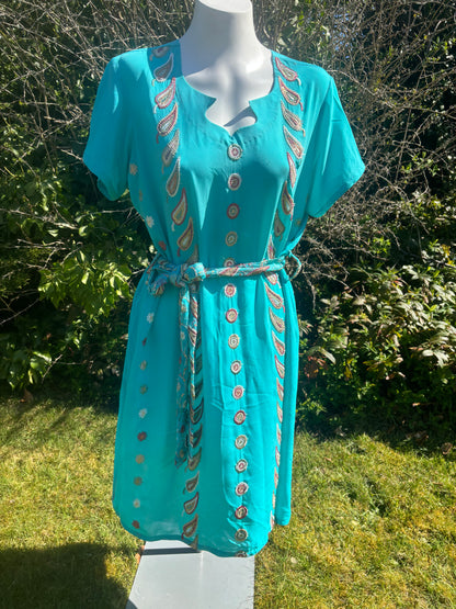 Turquoise Short Sleeved Tunic Dress