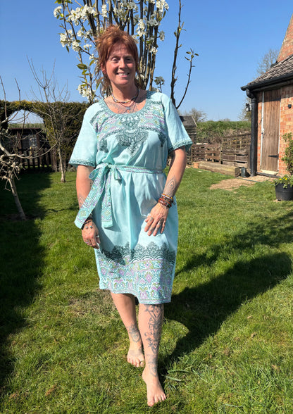 Blue Short Sleeved Tunic Dress