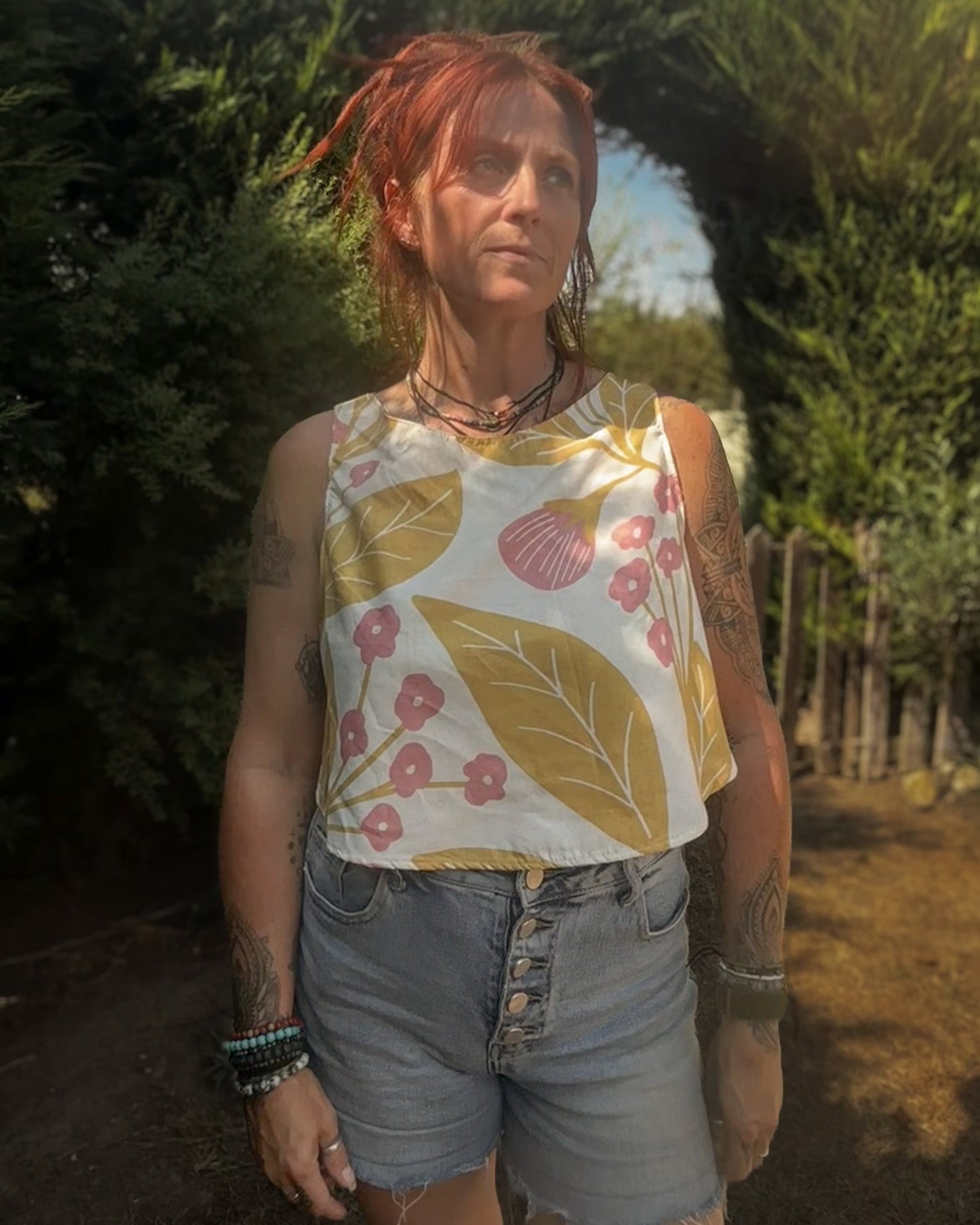 Cream Botanical Wrap Back Vest
