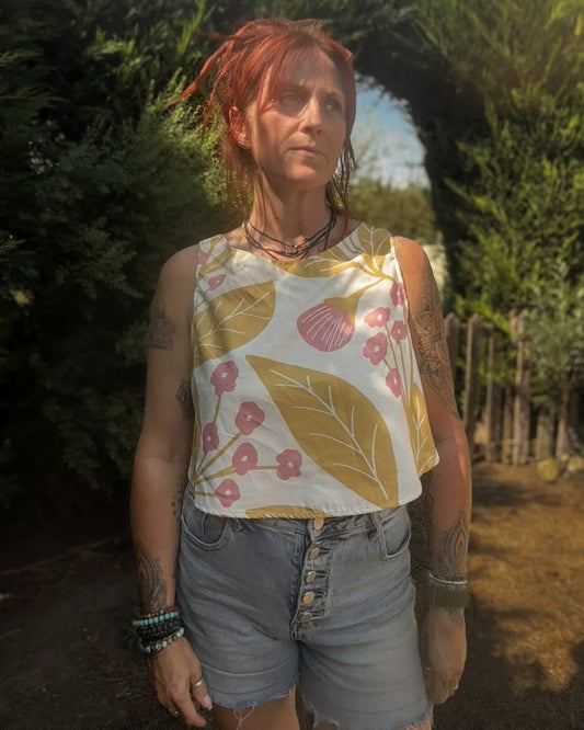 Cream Botanical Wrap Back Vest