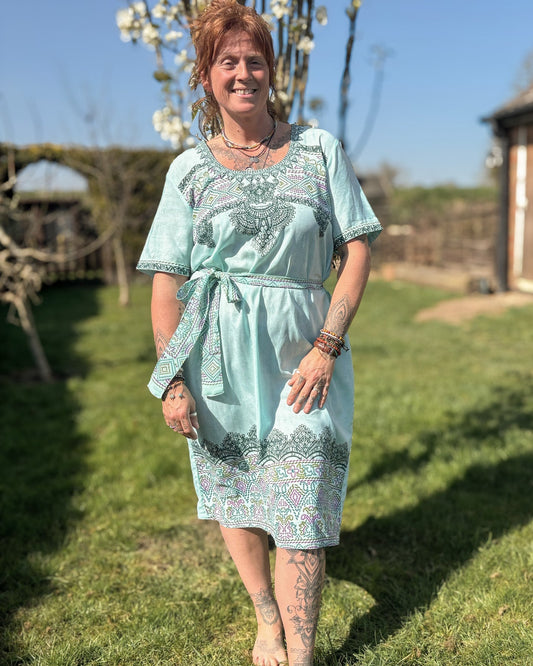 Blue Short Sleeved Tunic Dress