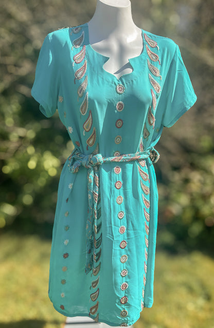 Turquoise Short Sleeved Tunic Dress