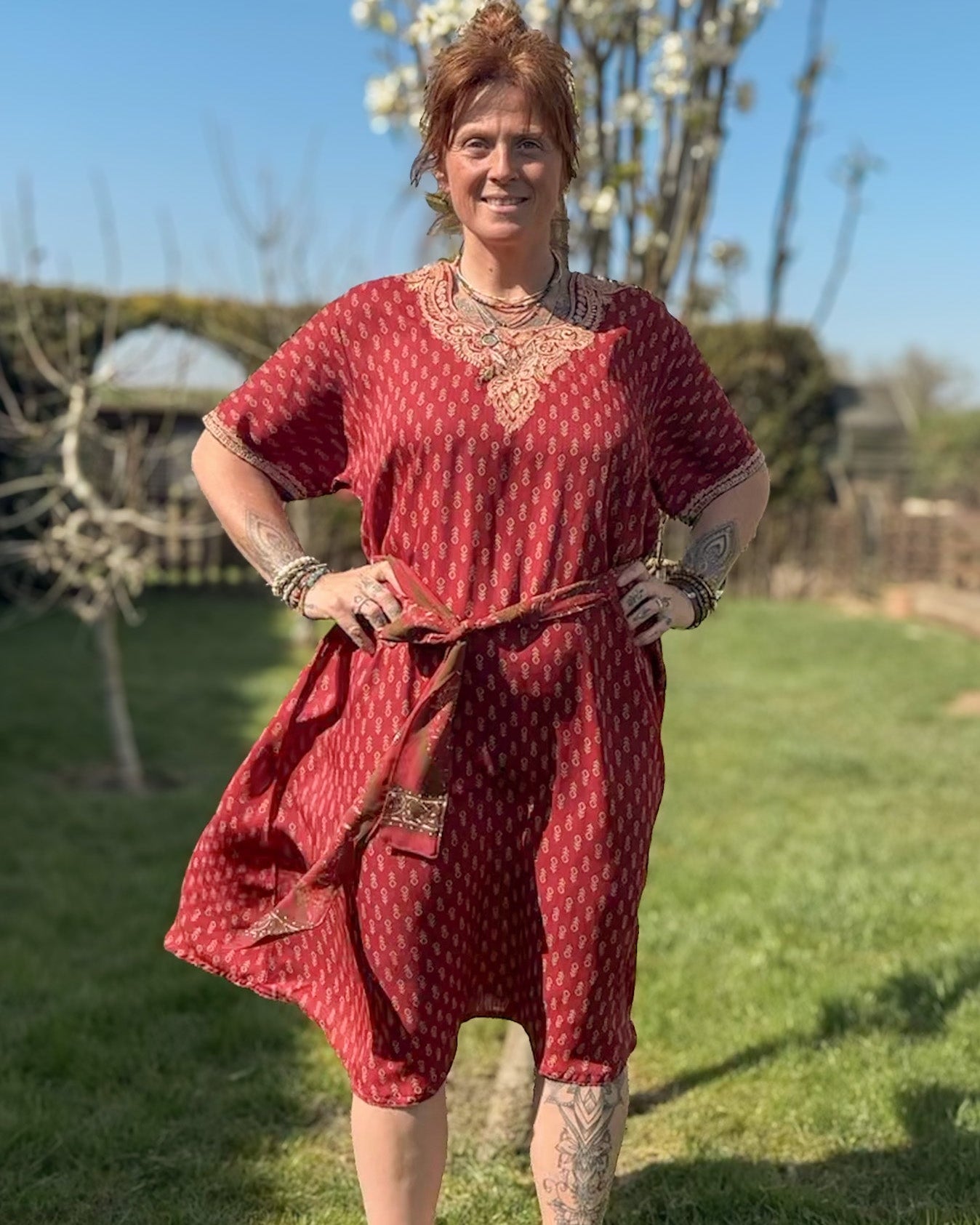 Red Short Sleeved Tunic Dress