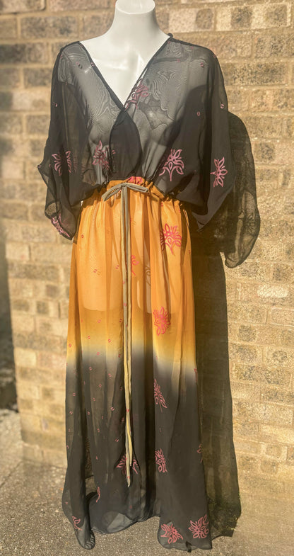 Black & Gold Goddess Dress - Handmade from Vintage Fabric