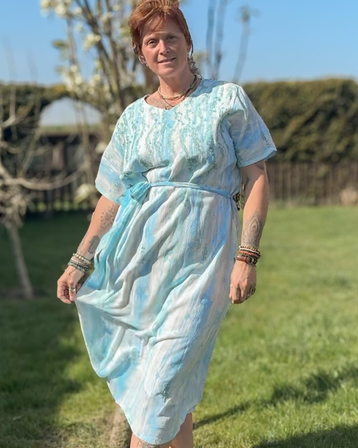 Light Blue Short Sleeved Tunic Dress