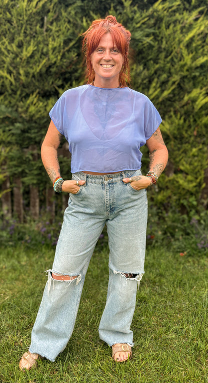 Reverse Top - Handmade from Cornflower Blue Vintage Textiles