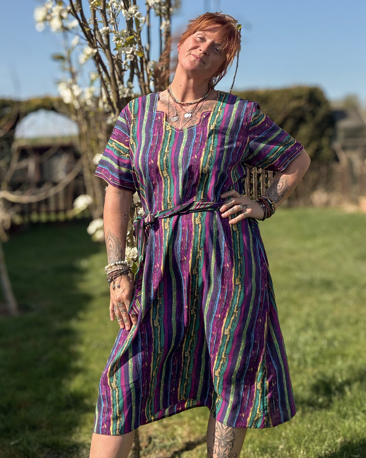 Purple Short Sleeved Tunic Dress