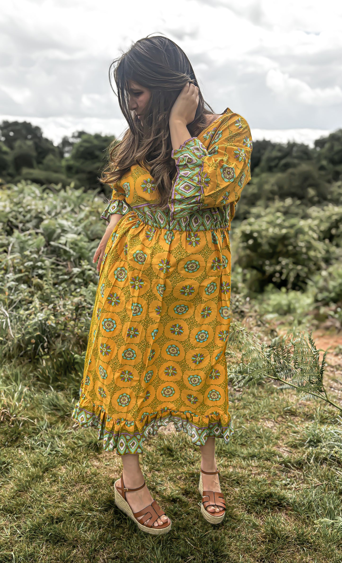 Yellow Frilled Maxi Dress - Handmade from Vintage Fabric