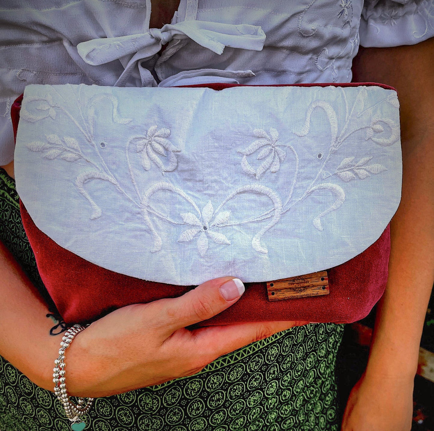 White Embroidery Napkin Clutch