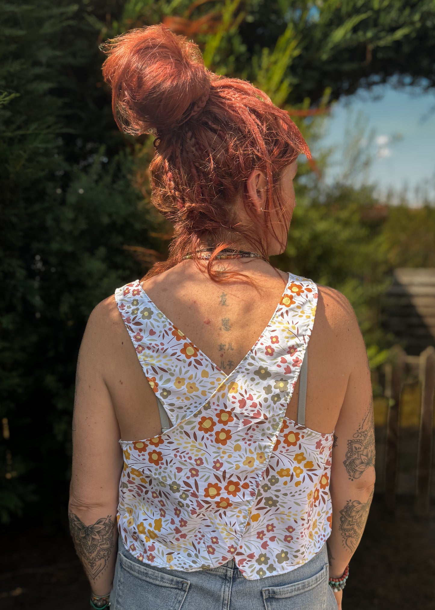 White Floral Wrap Back Vest