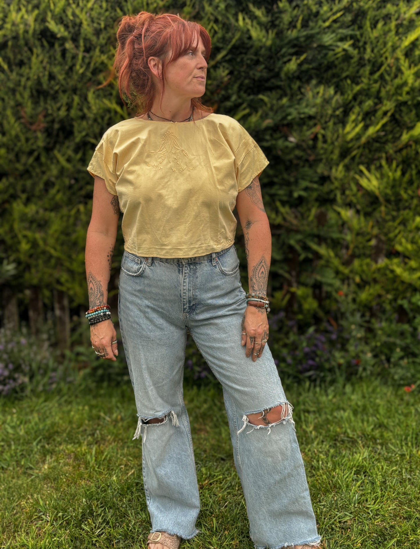 Reverse Top - Handmade from Butter Yellow Vintage Textiles
