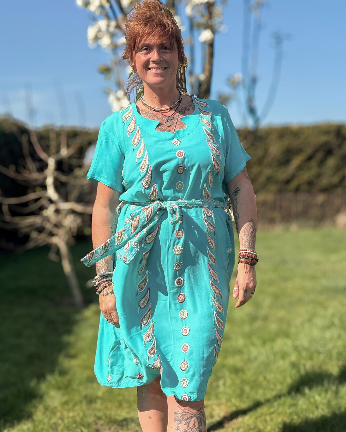 Turquoise Short Sleeved Tunic Dress