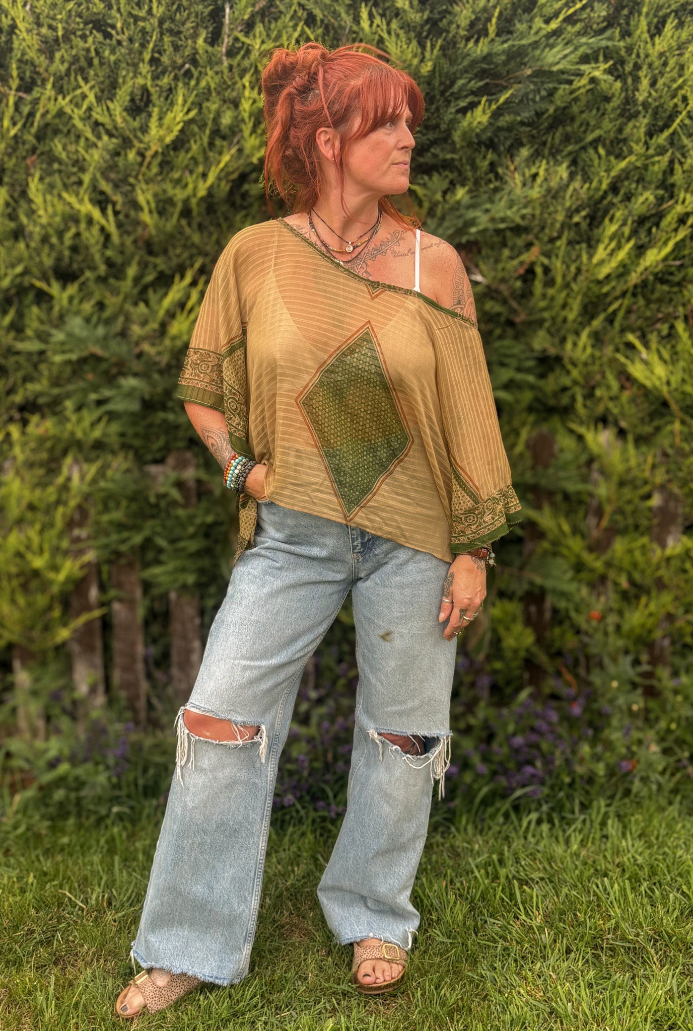 Khaki Box Top – Vintage Scarf Fabric