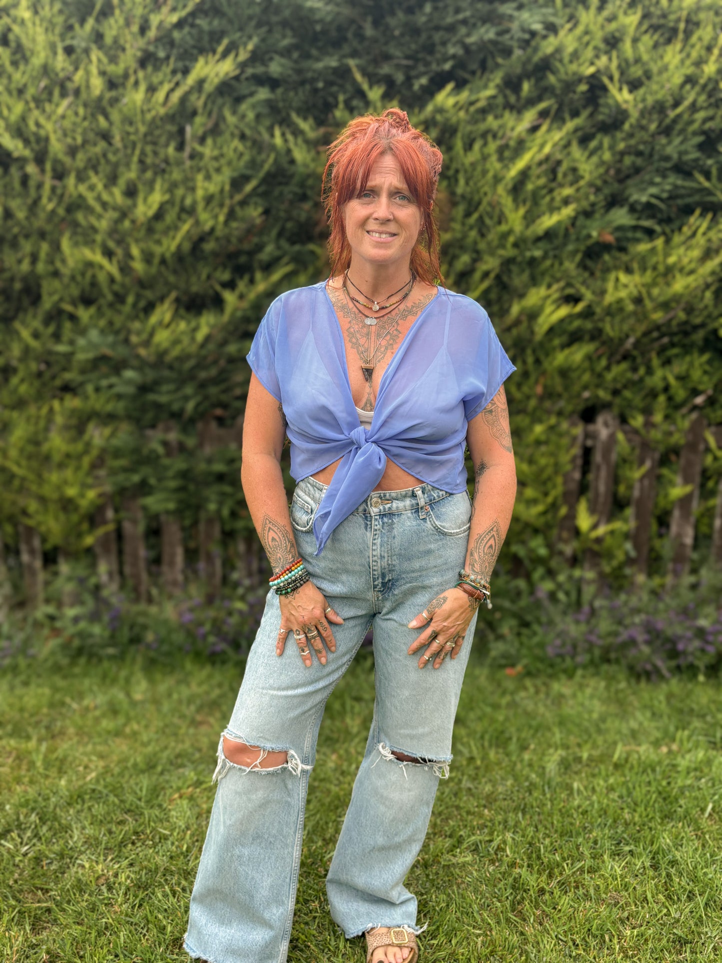 Reverse Top - Handmade from Cornflower Blue Vintage Textiles