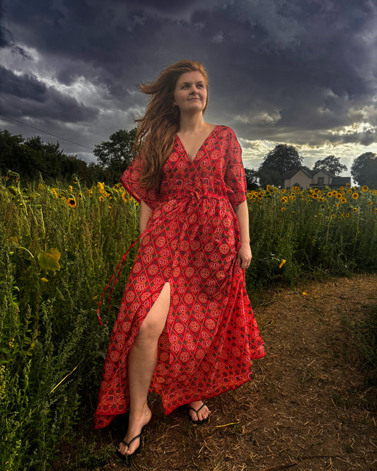 Red Goddess Dress – Handmade from Vintage Fabric