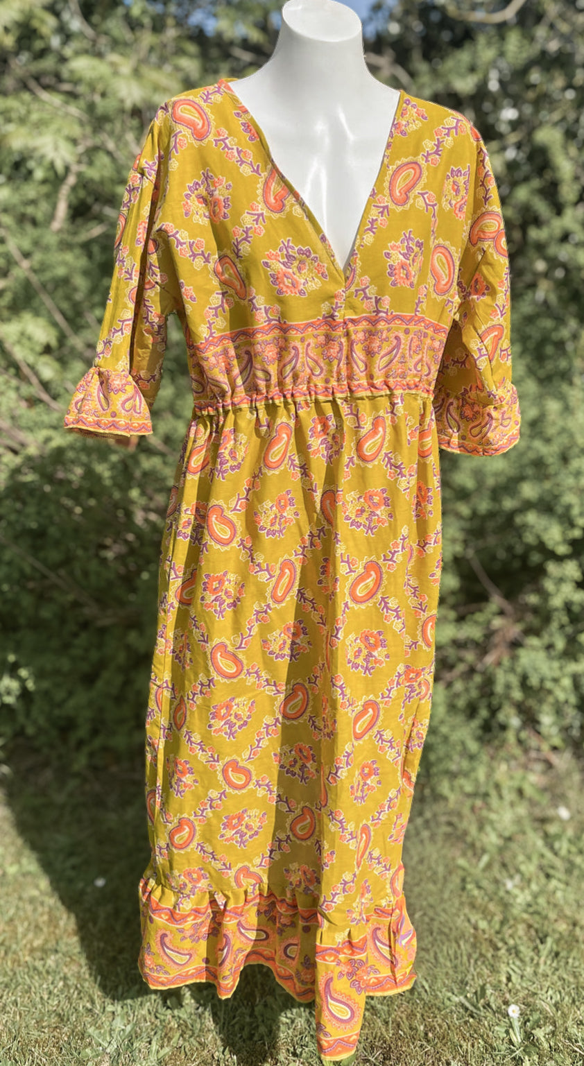 Lime Frilled Maxi Dress - Handmade from Vintage Fabric