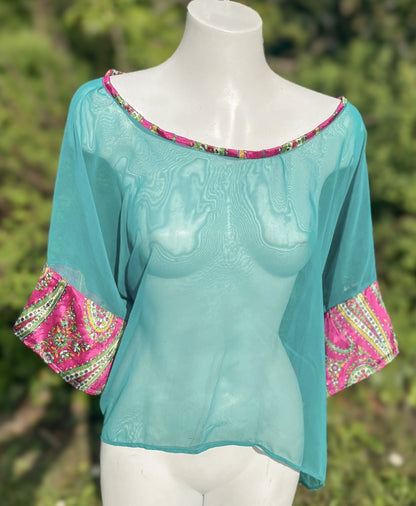 Turquoise Box Top – Vintage Scarf Fabric
