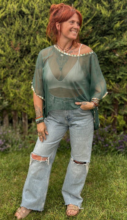 Green Box Top – Vintage Scarf Fabric
