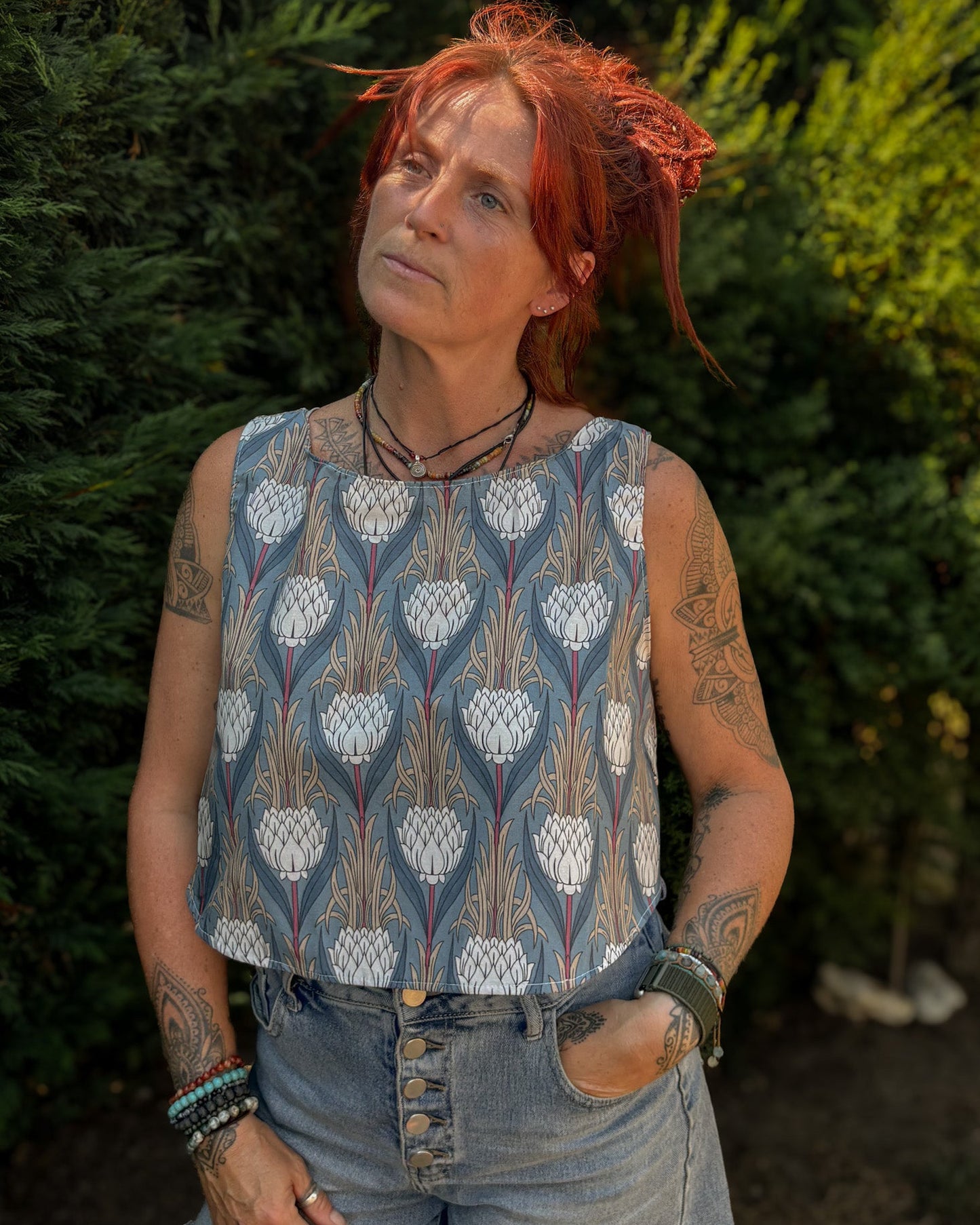 Blue Floral Wrap Back Vest