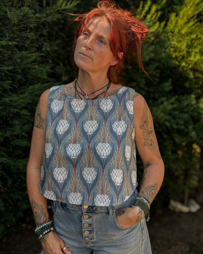 Blue Floral Wrap Back Vest