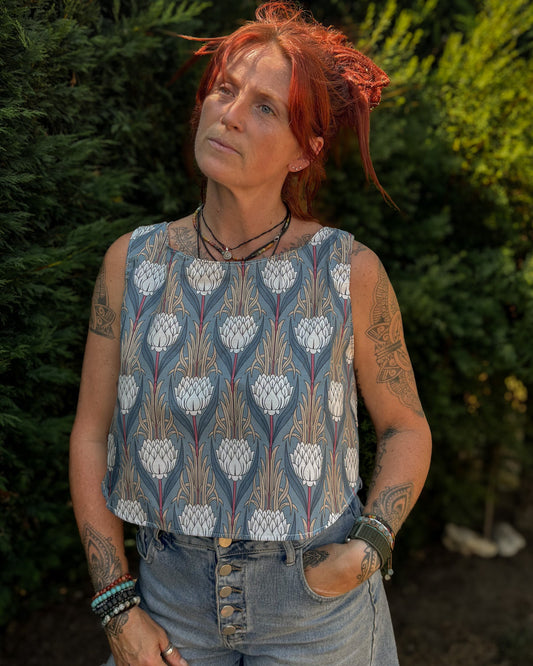 Blue Floral Wrap Back Vest