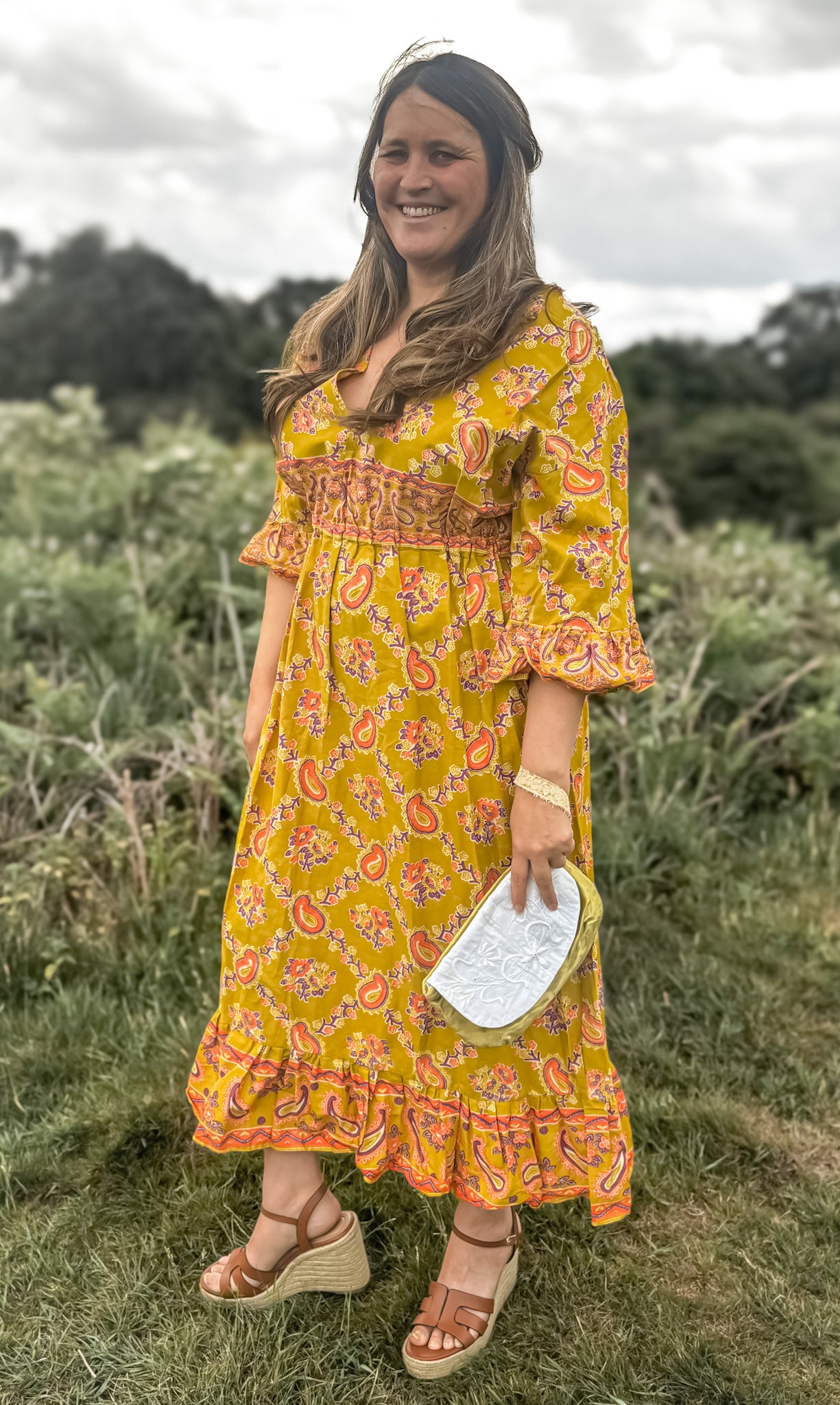 Lime Frilled Maxi Dress - Handmade from Vintage Fabric