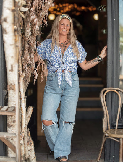 Reverse Top - Handmade from Blue Vintage Textiles