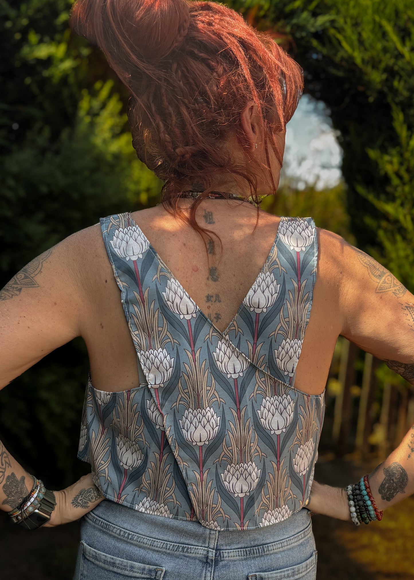 Blue Floral Wrap Back Vest