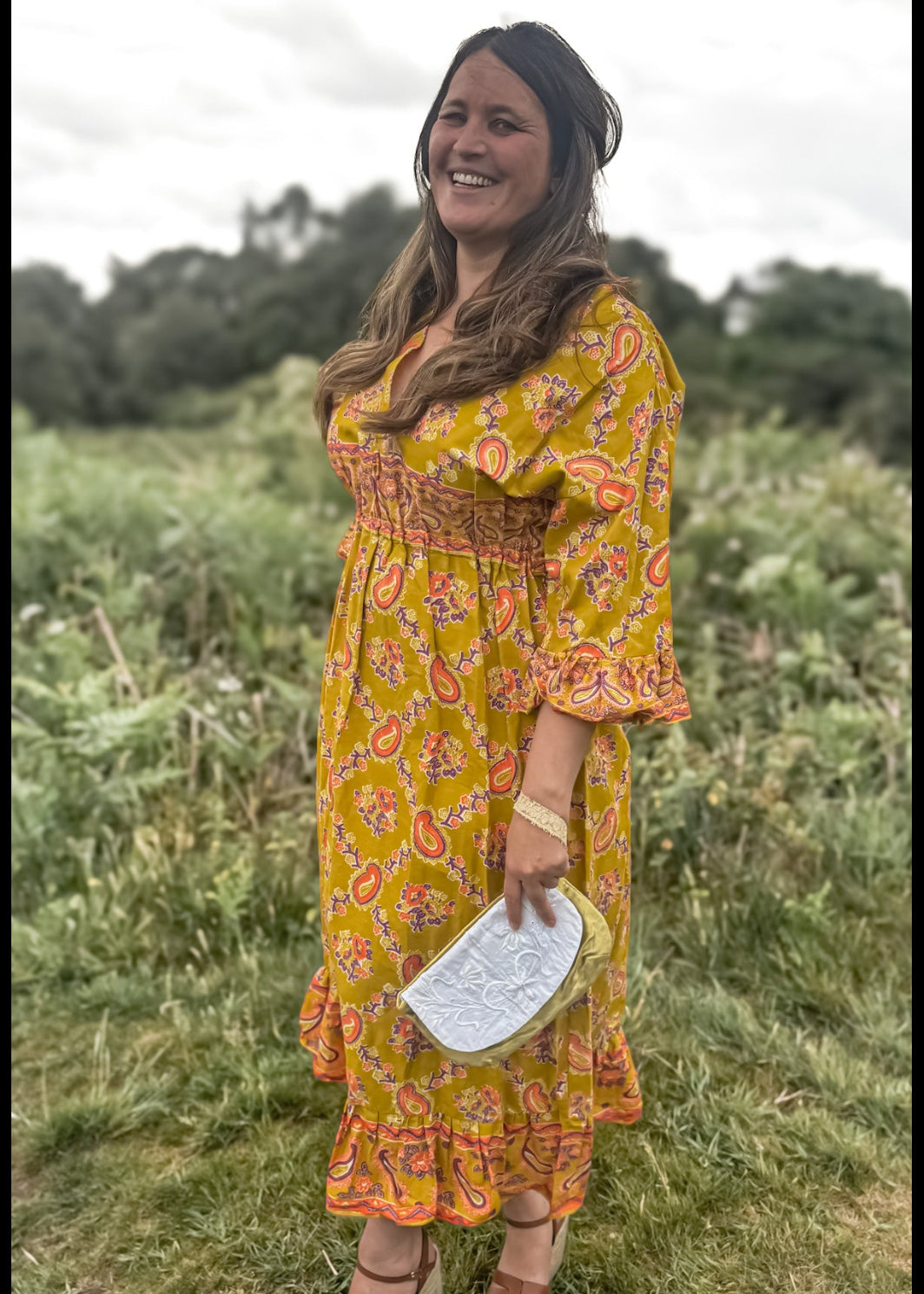 Lime Frilled Maxi Dress - Handmade from Vintage Fabric
