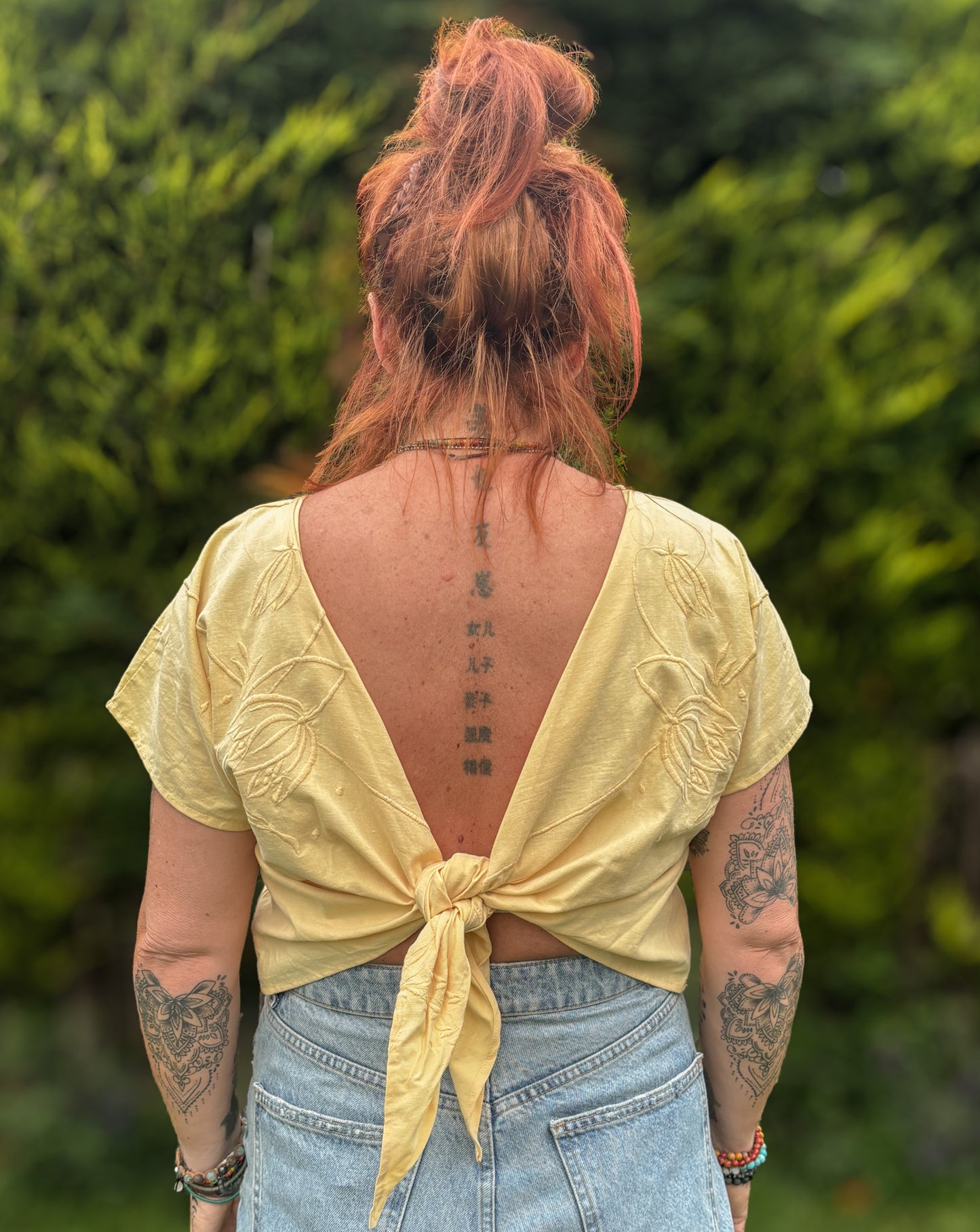 Reverse Top - Handmade from Butter Yellow Vintage Textiles