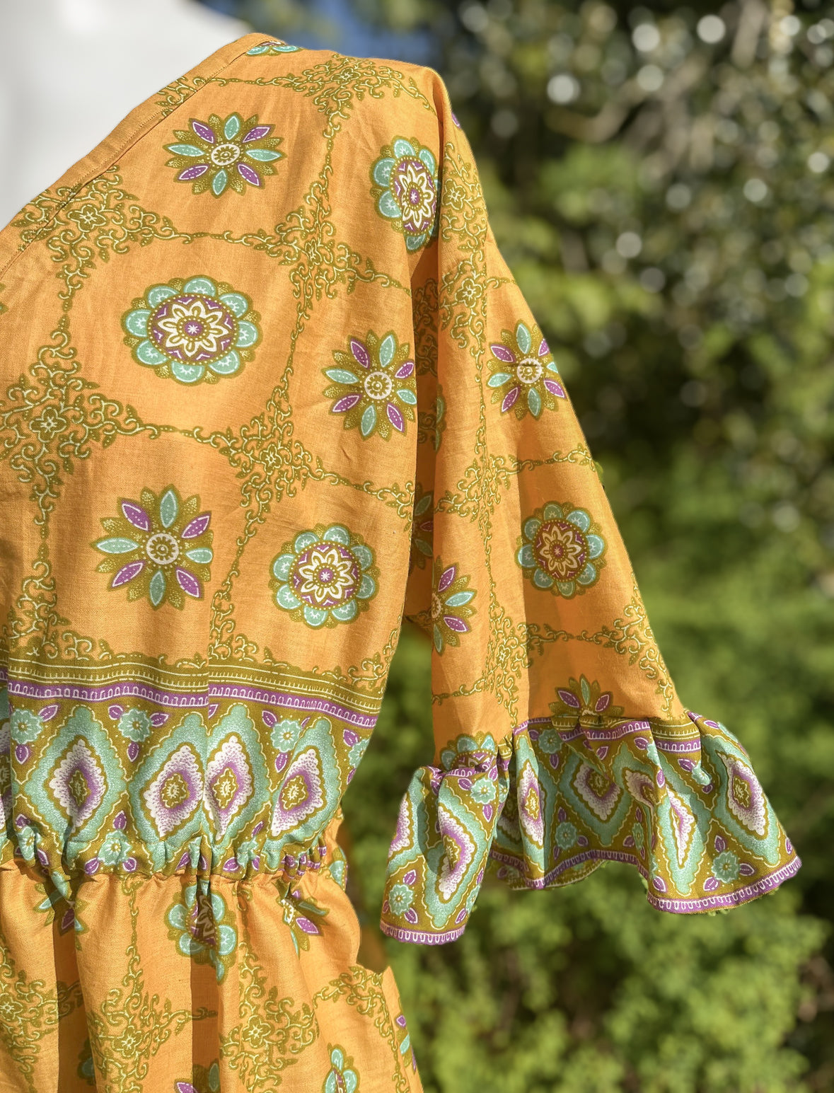 Yellow Frilled Maxi Dress - Handmade from Vintage Fabric