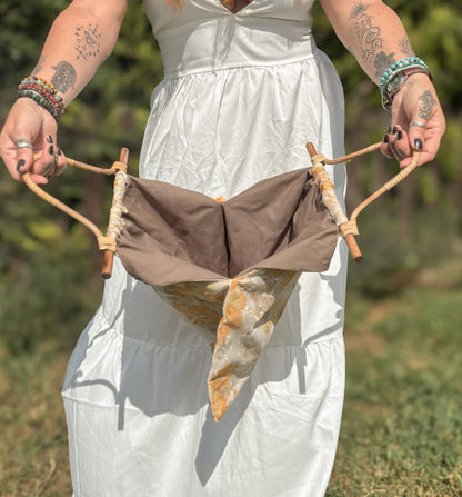 Handmade Mustard Vintage Fabric Tote Bag – Bamboo Handle