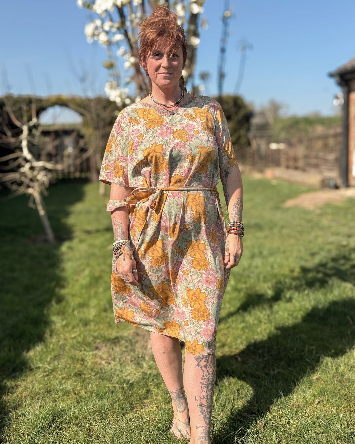 Flowery Short Sleeved Tunic Dress