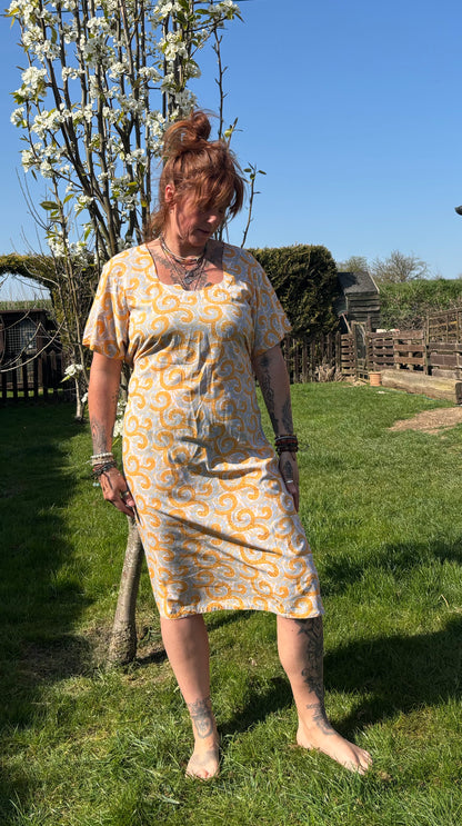 Orange & Grey Short Sleeved Tunic Dress