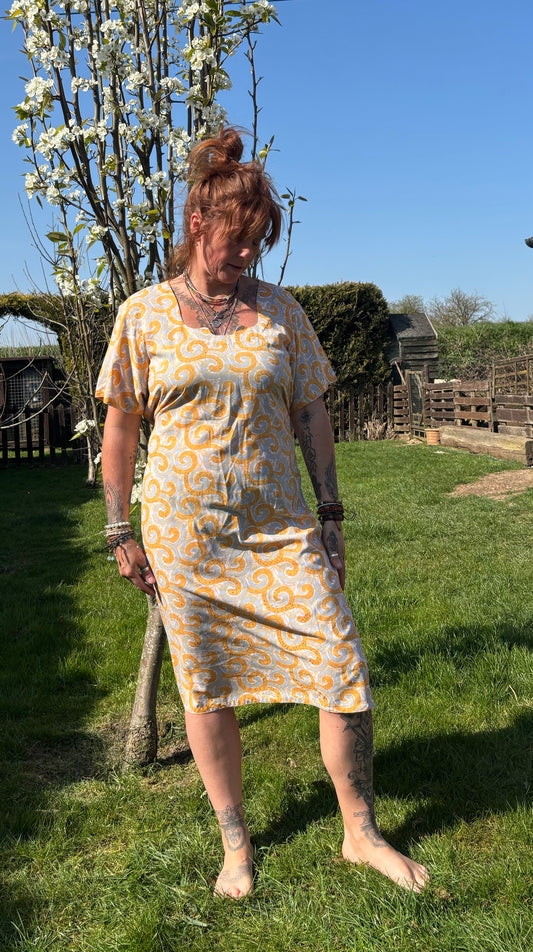 Orange & Grey Short Sleeved Tunic Dress
