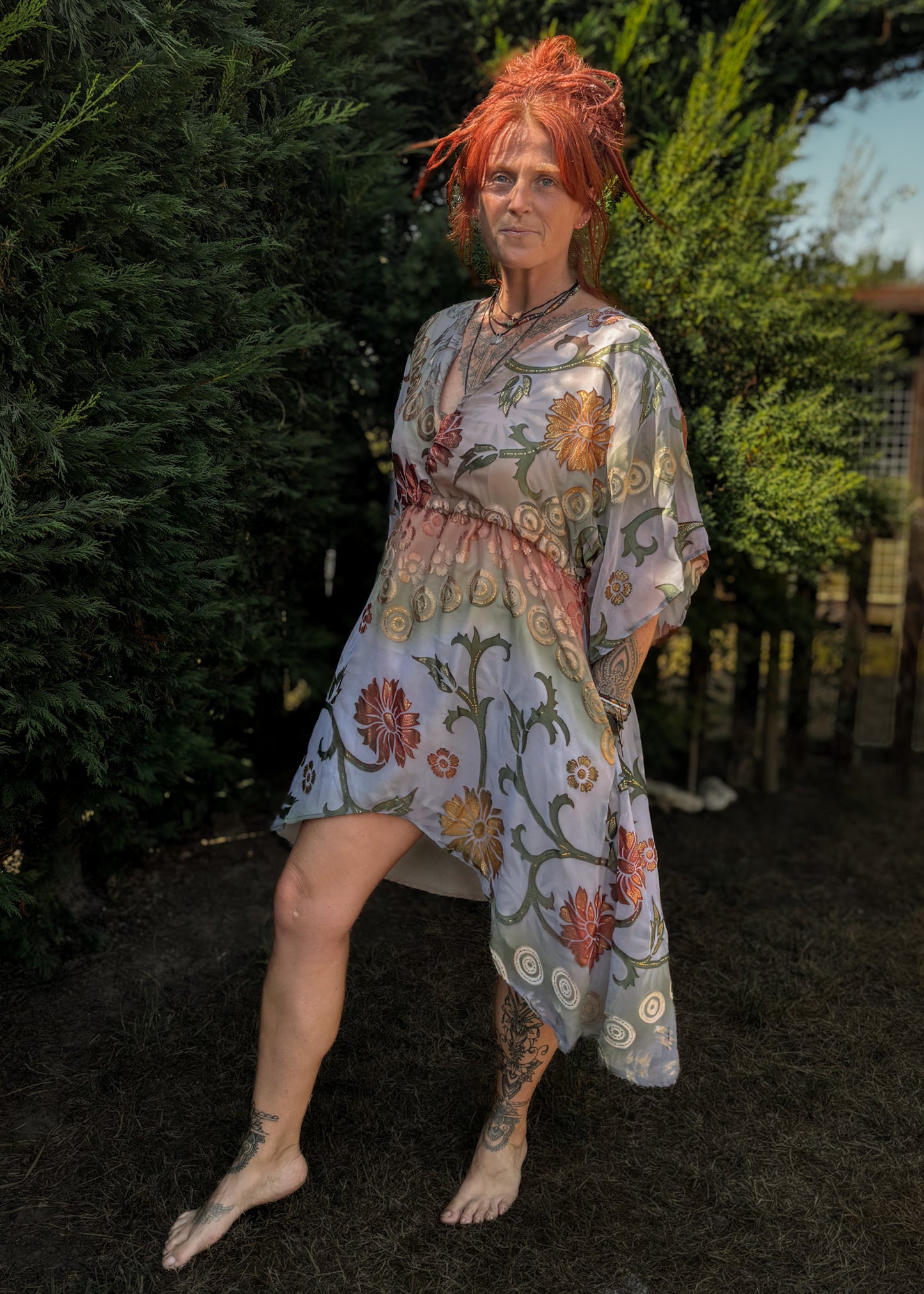 Grey Floral Goddess Midi Dress