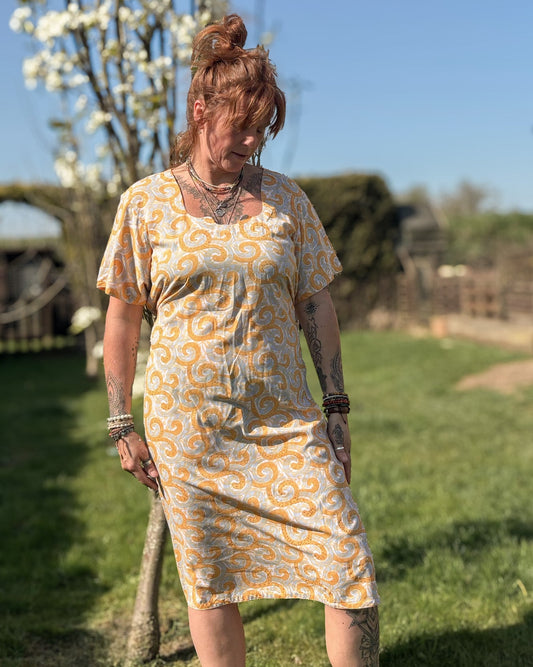 Orange & Grey Short Sleeved Tunic Dress
