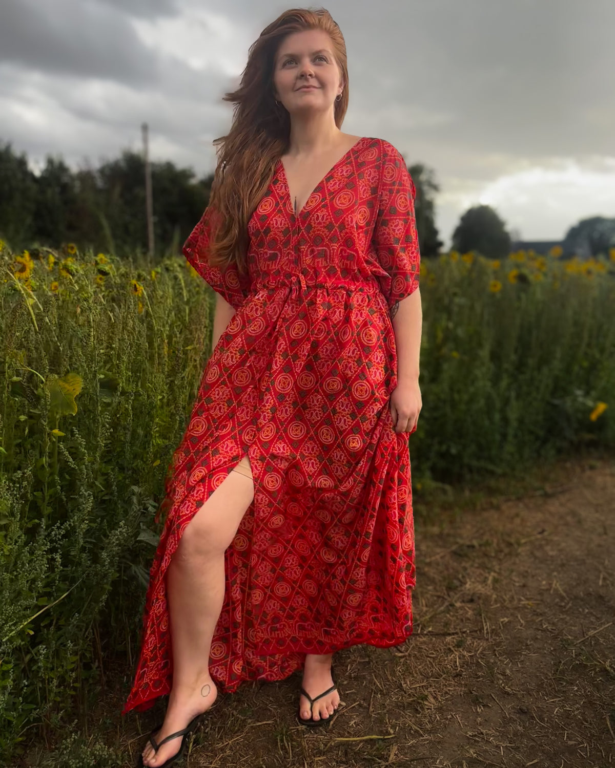 Red Goddess Dress – Handmade from Vintage Fabric
