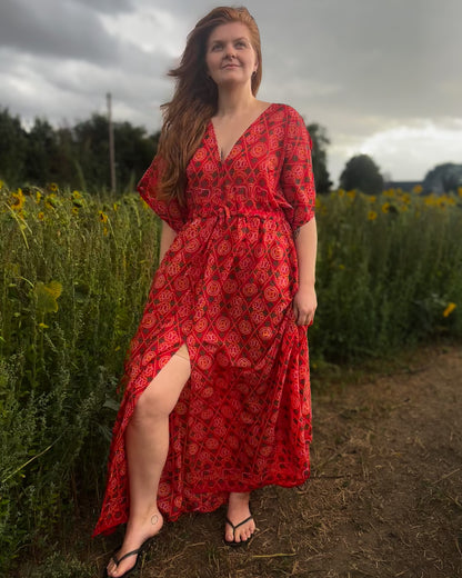 Red Goddess Dress – Handmade from Vintage Fabric